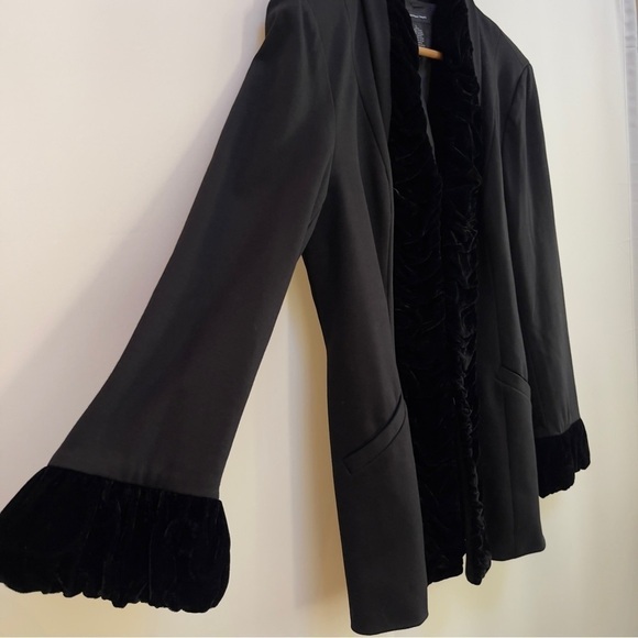 INC Formal Velvet Ruffle Trimmed Black Tuxedo Blazer, Women's Size Large - Picture 3 of 9